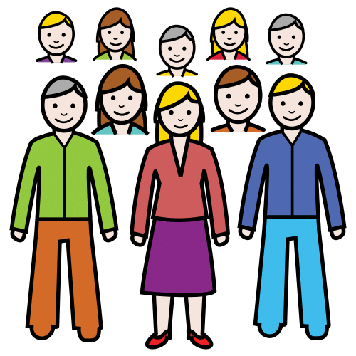 Pictogram: a diverse group of nine people (participants)