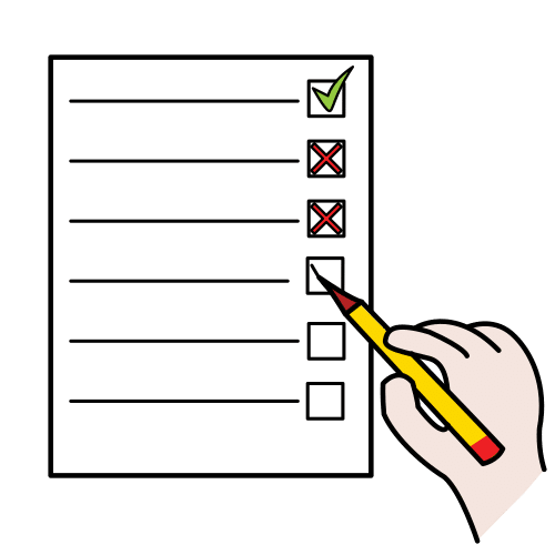 Pictogram: a hand ticking checkboxes on a survey